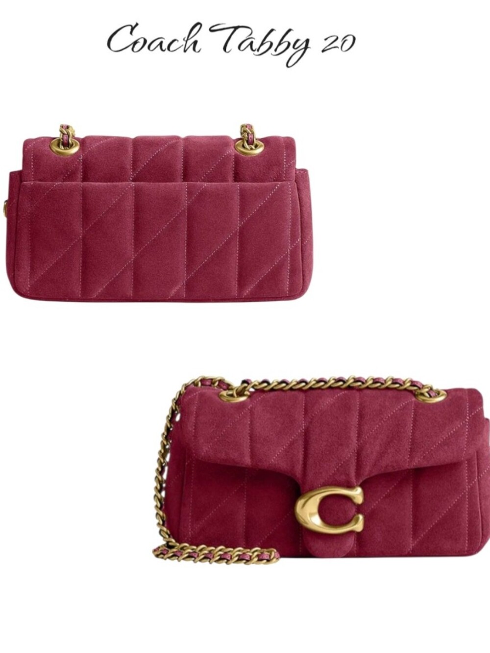 COACH Tabby 20 Quilted Suede Shoulder Bag Dark Fuchsia Burgundy NWT